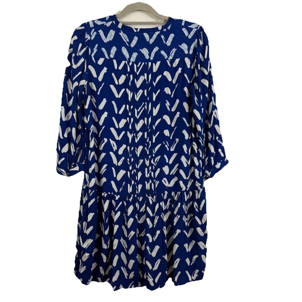 Maeve Anthropologie Blue White Mini Dress XS Drop Waist Pintuck Pleated Sheer - Picture 8 of 13